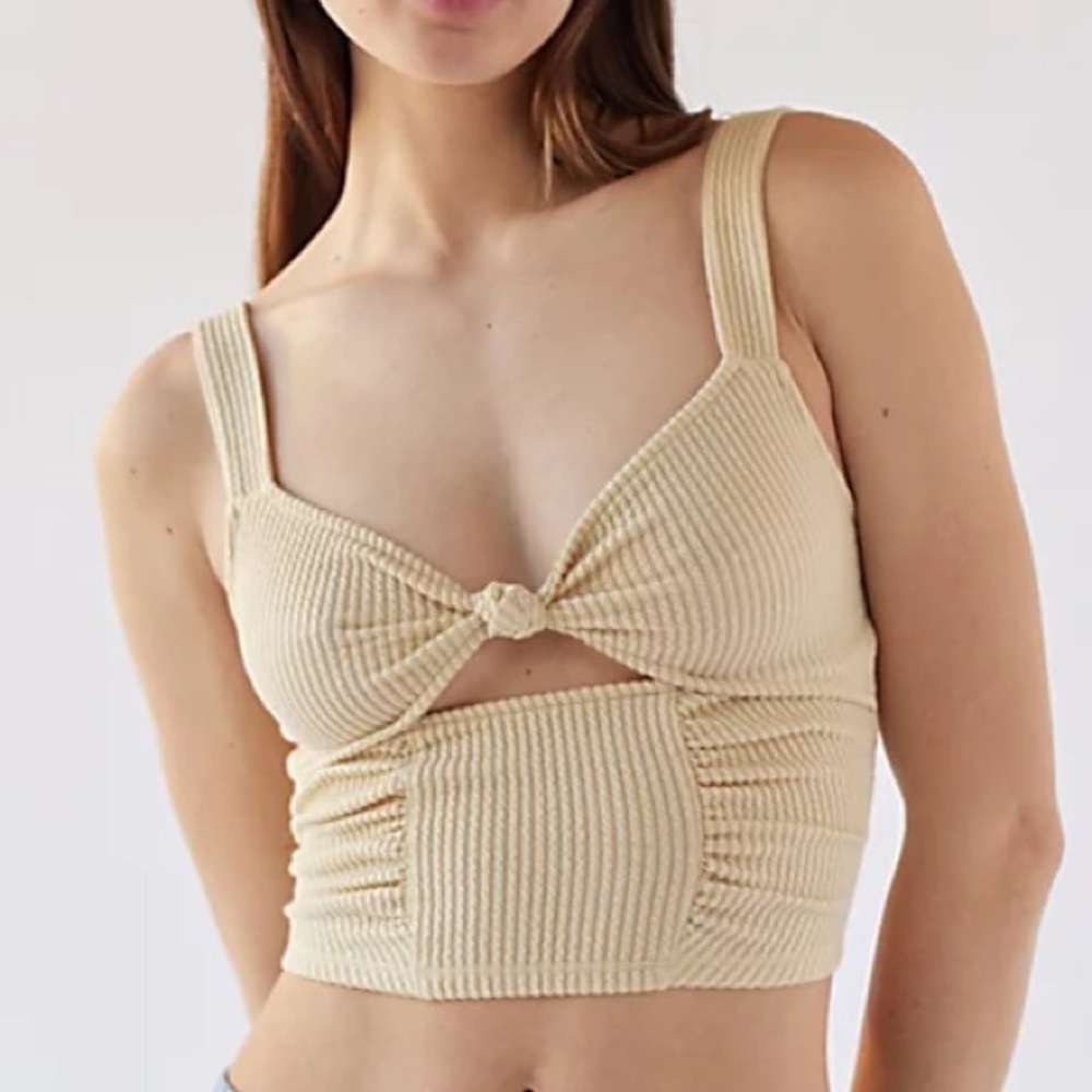 Urban Outfitters Ivory Sleeveless Early Hours Cropped Tank Top Ribbed